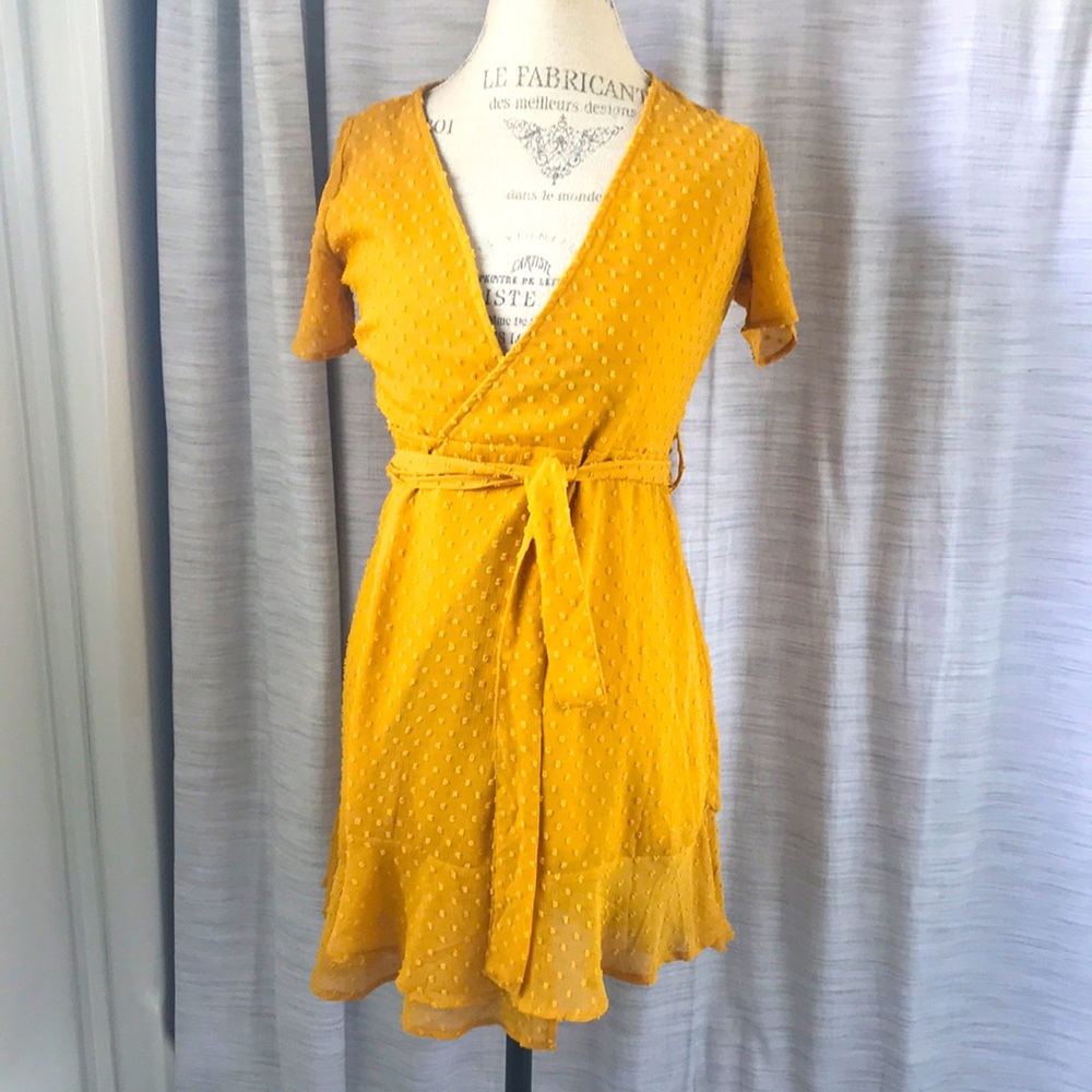 3/$30 Pretty Mustard Textured Wrap Dress